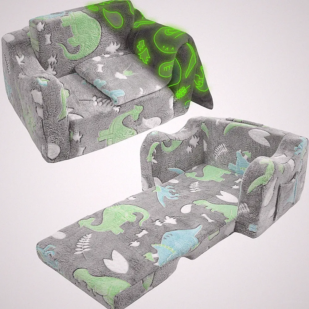 2-in-1 Soft Plush Couch & Chair – Fold Out Convertible Sofa to Lounger with B...