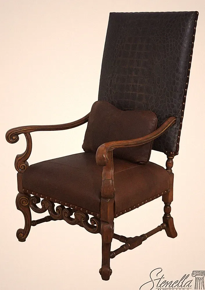 72681: CENTURY Leather & Wood High Back Armchair