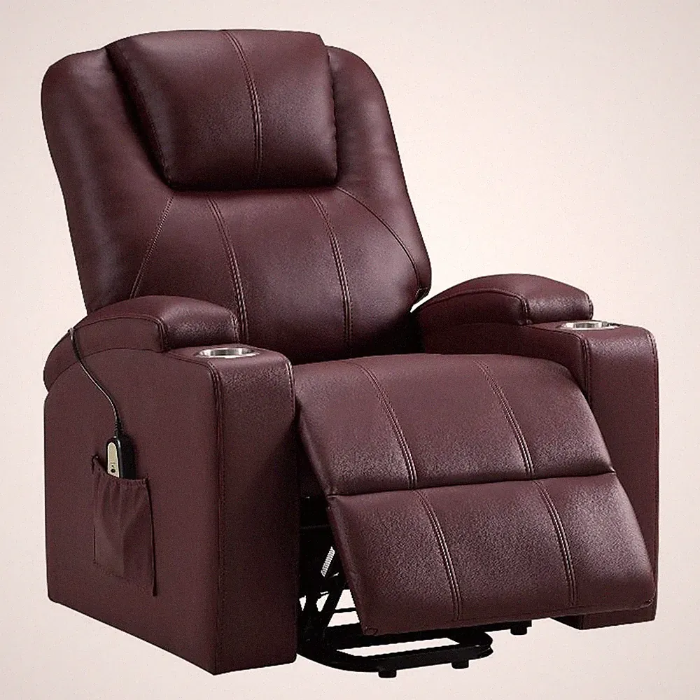 Armstrong Upholstered Power Lift Massage Recliner Wine