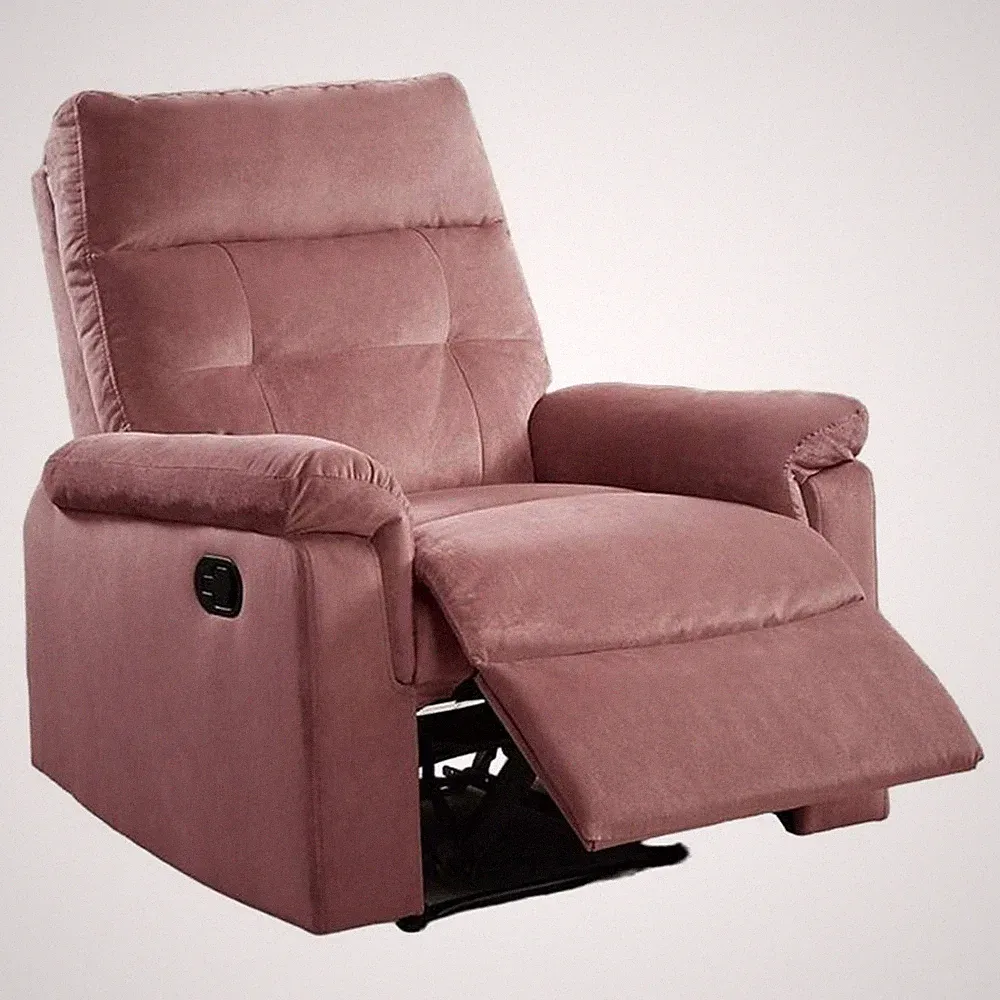Jessy Manual Recliner Chair- Tufted Cushioned Rose Pink Velvet