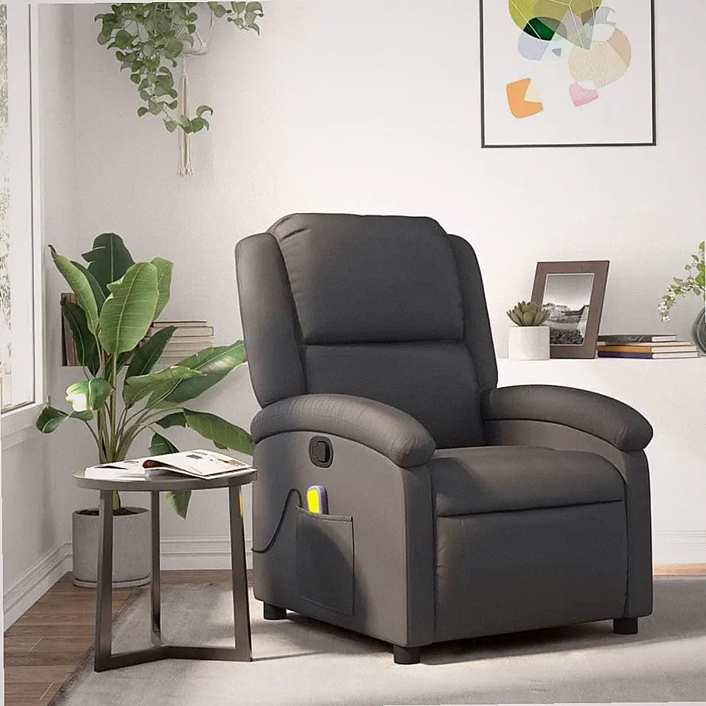 Massage Recliner Chair Grey Real leather, metal, plywood Medium