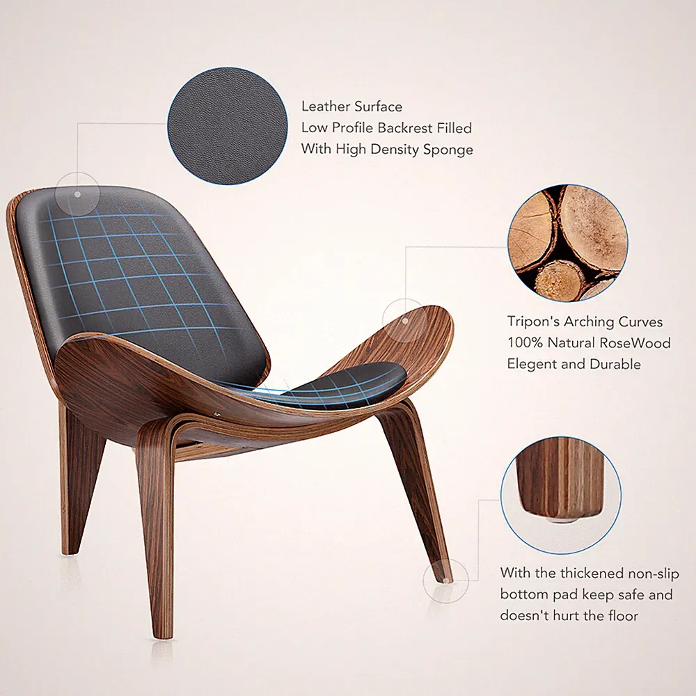 Mid-Century Modern Hans Wegner Style Shell Chair Vintage Design WALNUT ROSEWOOD