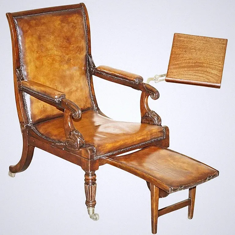 ORIGINAL ANTIQUE ROBERT DAWS ROSEWOOD BROWN LEATHER RECLINING LIBRARY ARMCHAIR