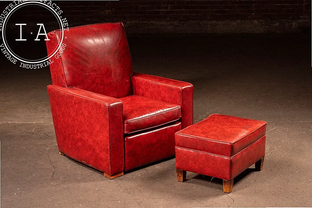 Vintage Vinyl Recliner with Ottoman in Red by La-Z-Boy